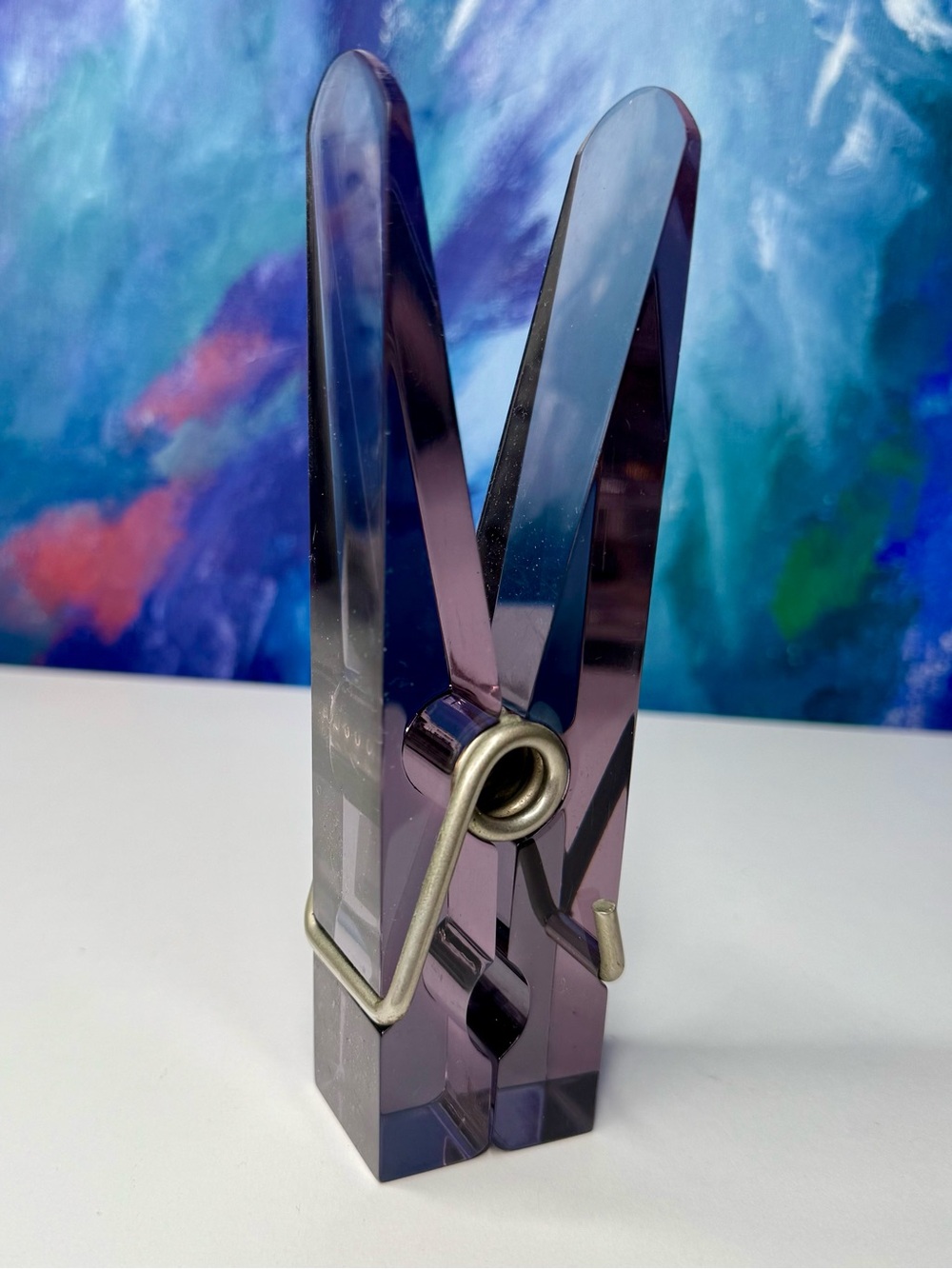 Clothes Pin Oversized Pop Art Purple Lucite Vintage Office Desk Decor Clothespin